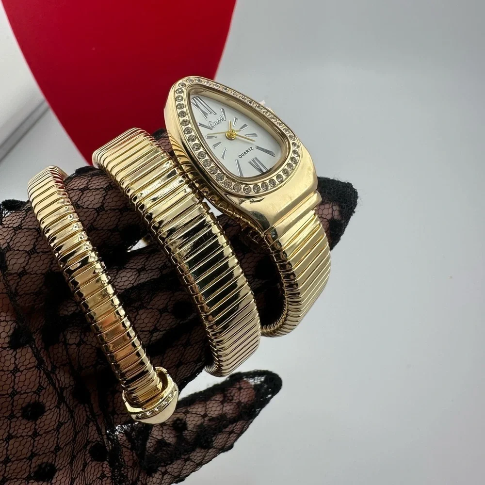 Serpenti Luxury Gold Wrap Watch with Crystal-Embellished Teardrop Dial